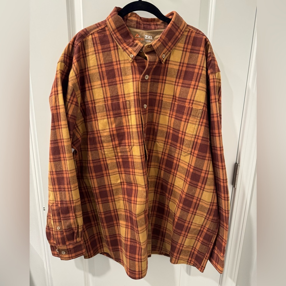 Men's Plaid Button Down Shirt - Rust and Mustard